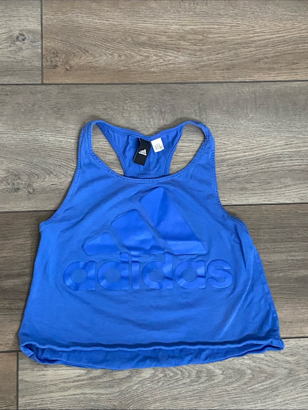 adidas Bright Blue Embossed Logo Racerback Crop Tank